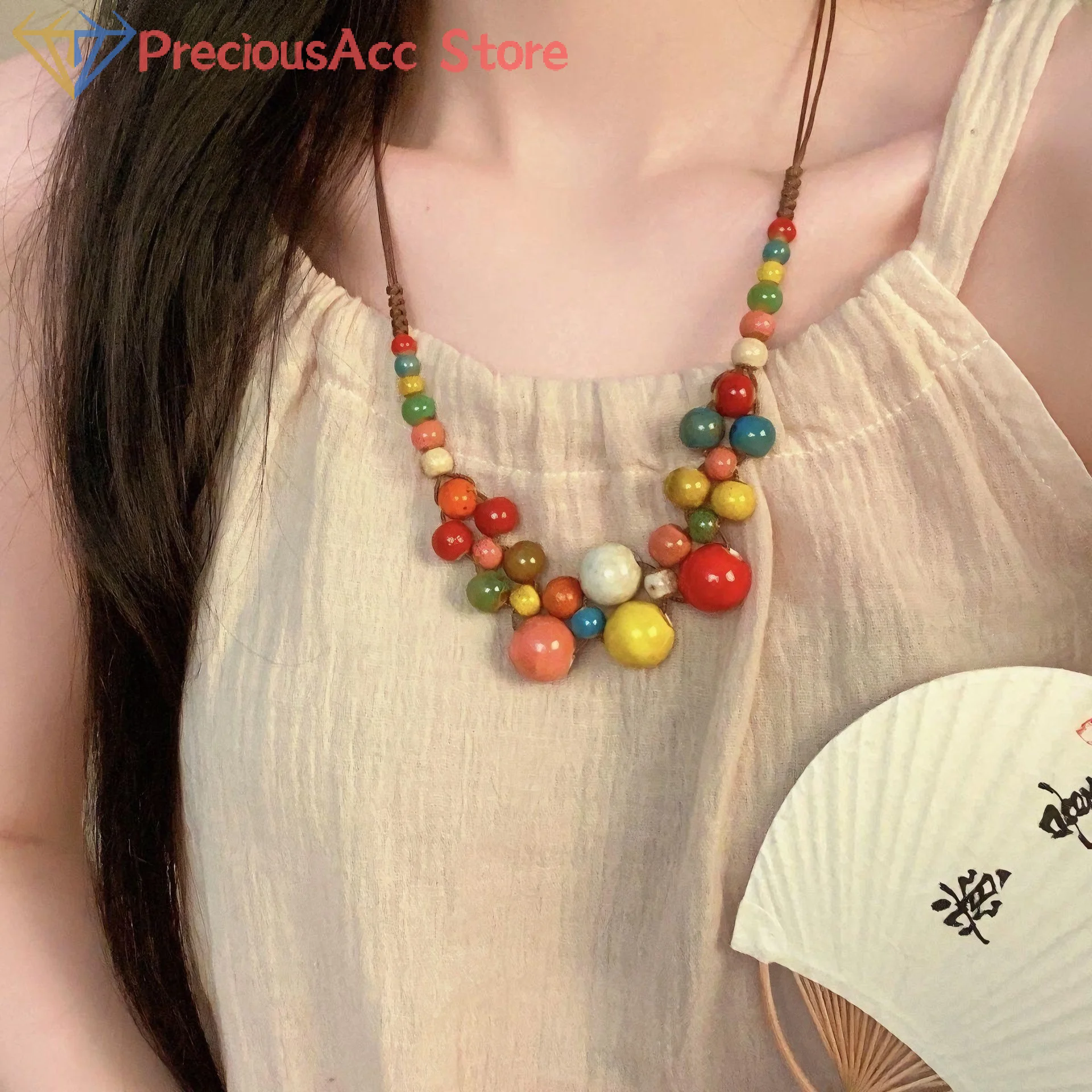 العرقية نمط السيراميك عقد بحلية متدلية على شكل فراشة القلائد لفتاة خمر البوهيمي نمط قلادة مجوهرات هدية