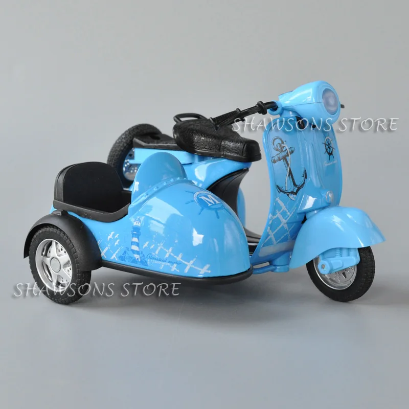 1:14 Scale Diecast Model Tri-Motorcycle Toys Three Wheel Sidecar Motorcycle Pull Back Miniature Replica