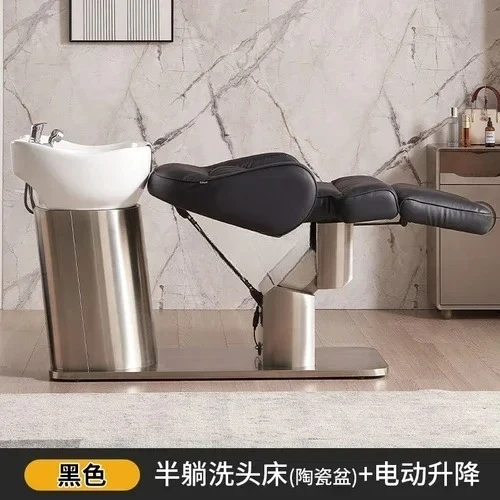 

High-End Lying Half Ceramic Basin Electric Lifting Flushing Bed Barber Shop Shampoo Chair