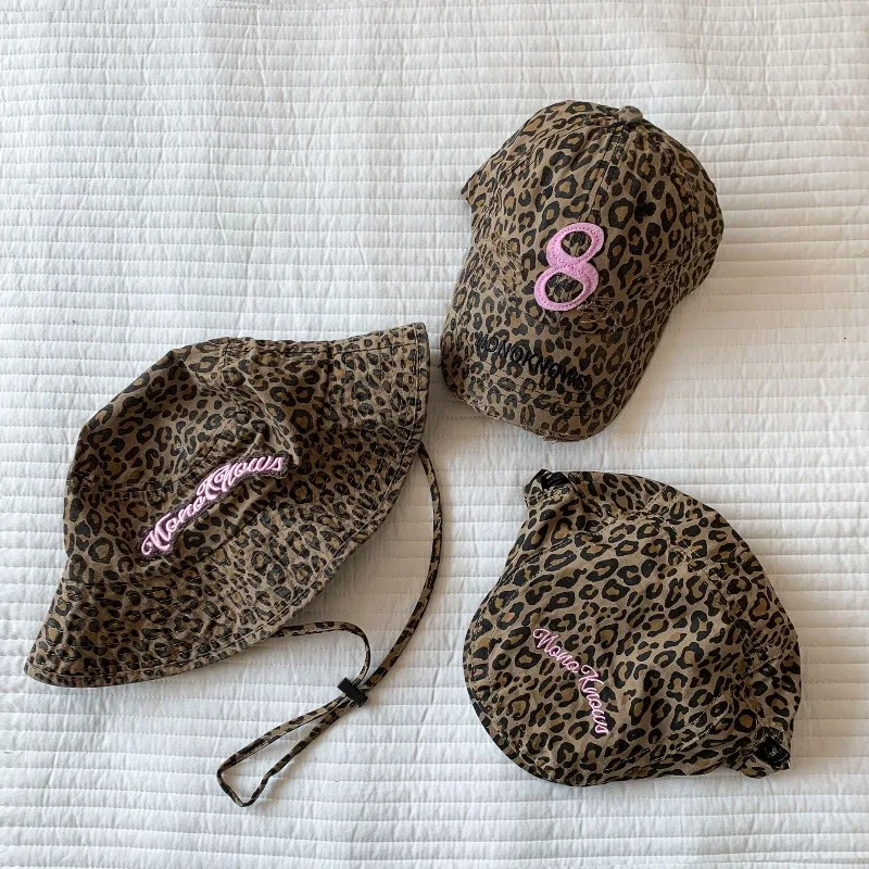 

Leopard Print Hat Y2K Vintage Bucket Hat Baseball Newsboy Cap with Pink Embroidery Hats for Kids Girl Boy Fashion Accessory F890