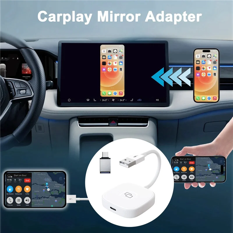 

【Flash Sale】2PCS Carplay Mirror Adapter For Wired Carplay Mirror Dongle With PD For Converting Video To Car Display, Durab