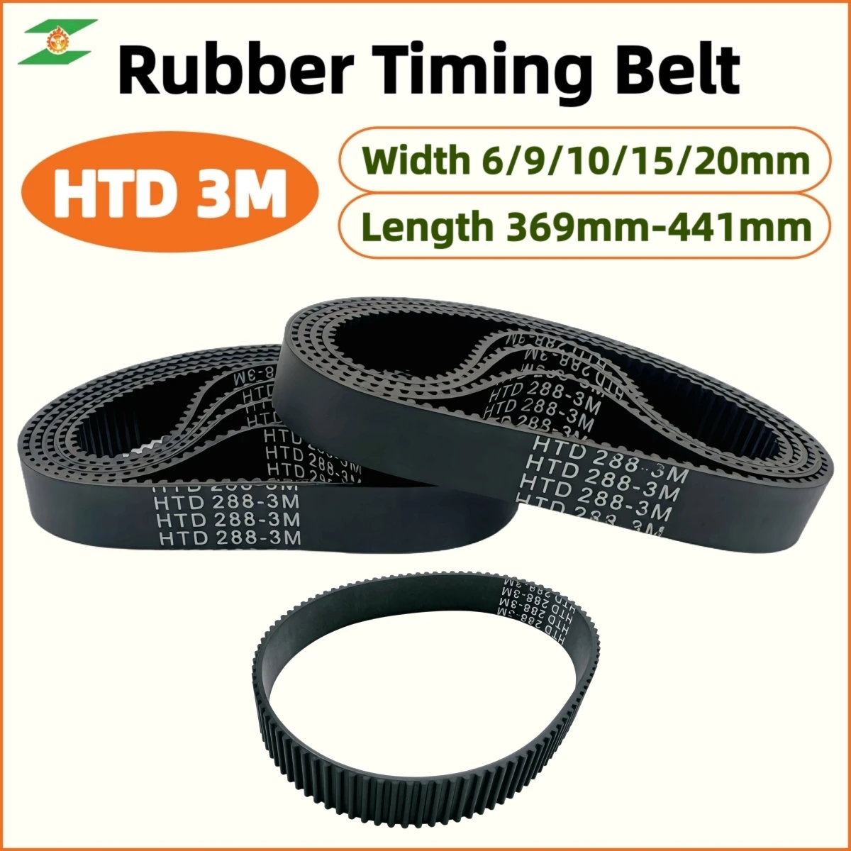 HTD 3M Timing Belt Length 369mm-441mm 3M Rubber Belt Width 6/9/10/15/20mm 3M Drive Belt 391 372 375 378 381 384 387  438 441mm