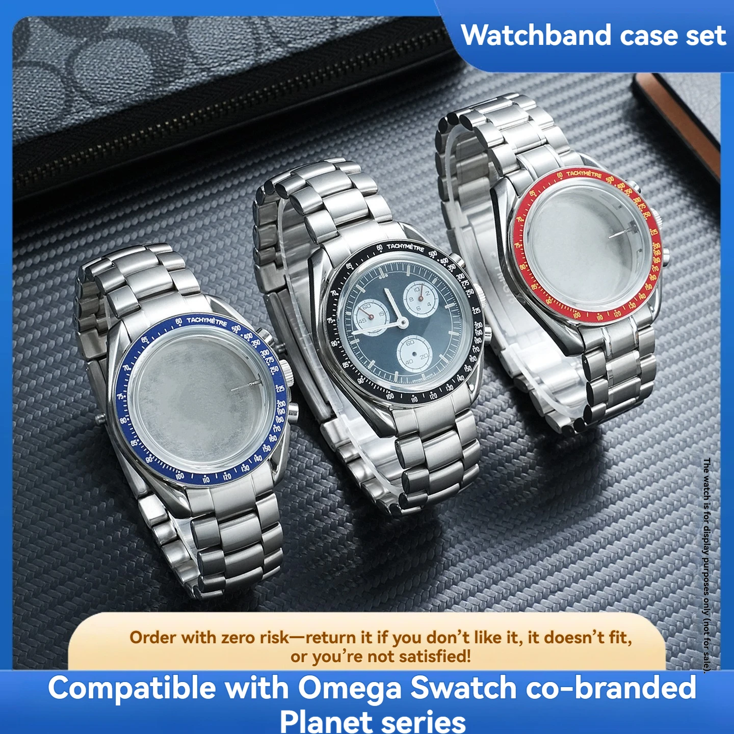 Curved Stainless Steel Watch Band and Metal Case Set for Omega Swatch Planet Super Speed Modified Watch Accessories