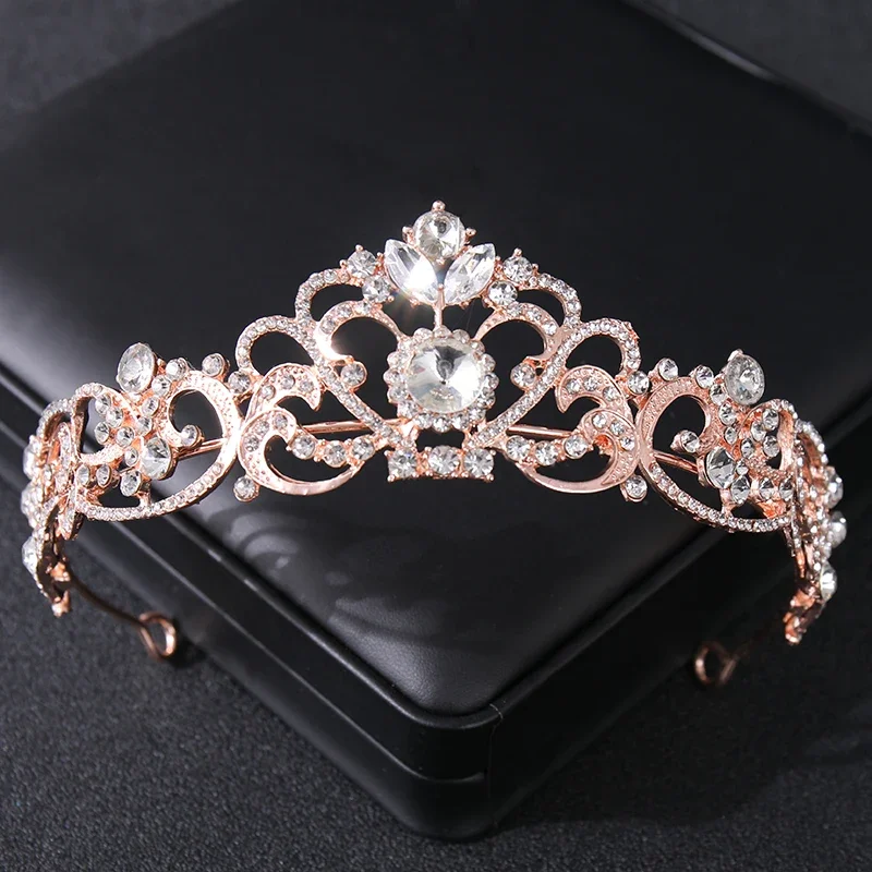 Rose Gold Color Rhinestone Tiaras And Crowns Crystal Prom Princess Diadem Wedding Bridal Hair Accessories Jewelry Crown Tiara