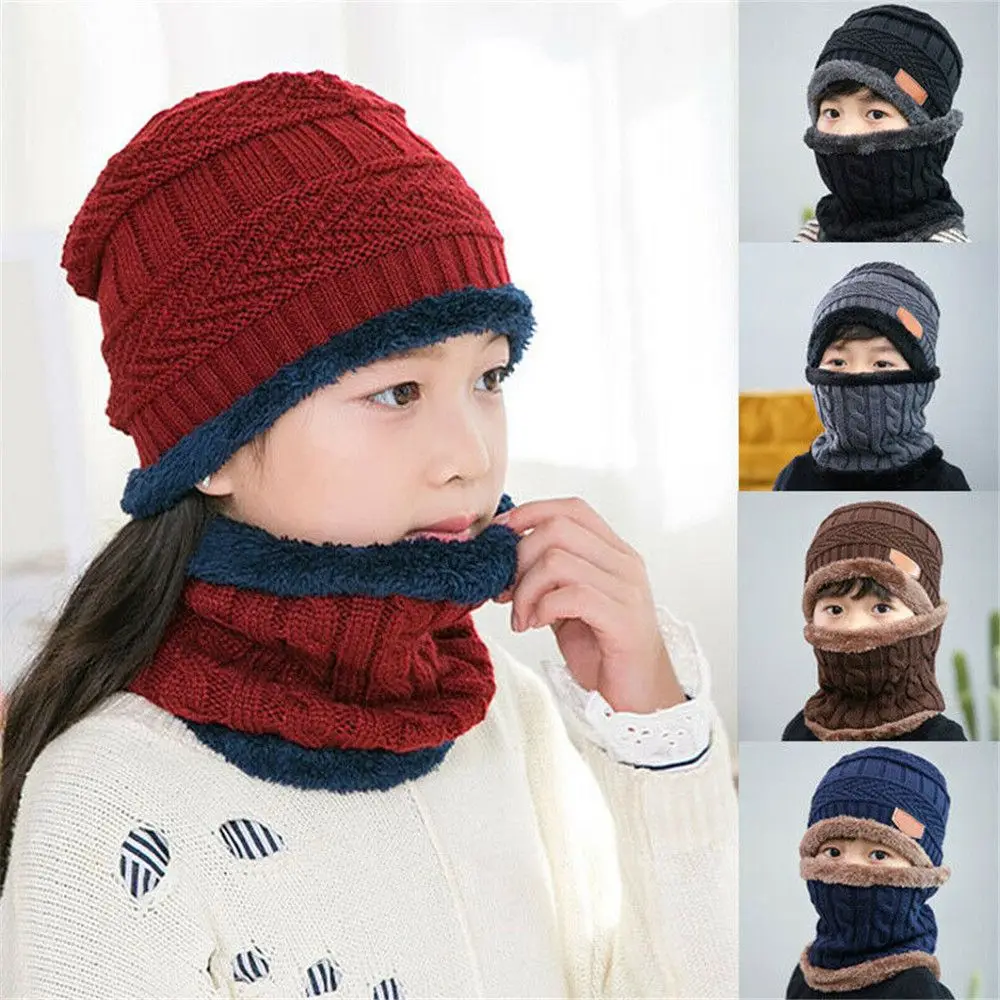 Warm Fleece Thermal Beanie Hat Scarf Knitted Hat Neck Scarf Cap Balaclava