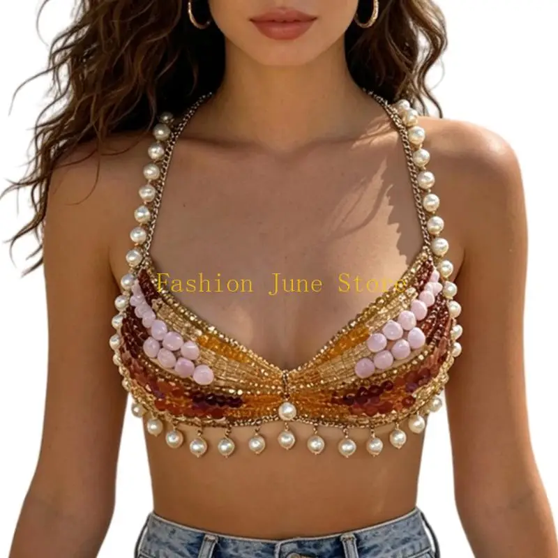 N5KA Fashionable Layering Bead Body Jewelry Eye Catching Body Chain Accessory For Music Event And Social Gatherings