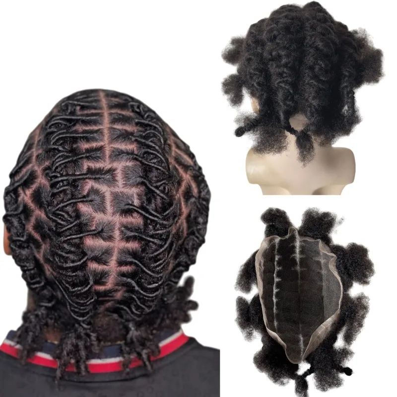 استبدال الشعر البشري الهندي العذراء # 1b أسود اللون الثعلب أقفال الضفائر الشعر المستعار 8x10 وحدة الدانتيل الكامل للرجال السود #2