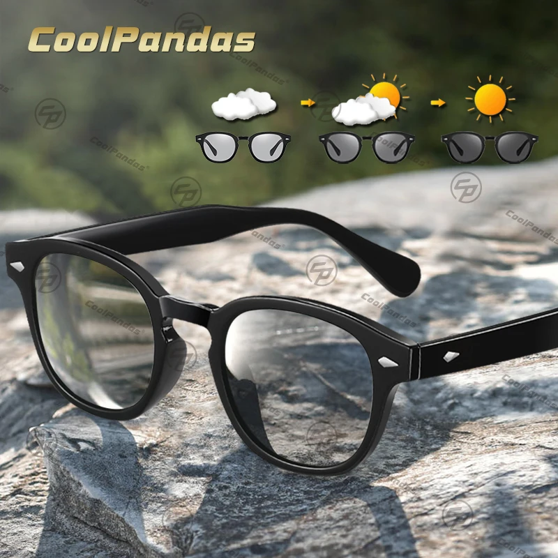 CoolPandas Fashion Brand Round Frame Retro Men Sunglasses Photochromic Polarized Tinted Lens Sun Glasses Women Anti-glare UV400