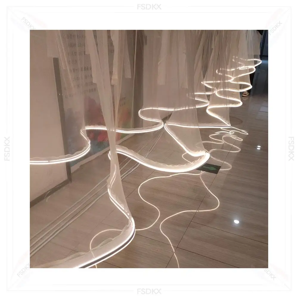New Arrivals White Ceilings Drape Wall Ceiling Decorating String Curtain Veil S-shaped With Light Decoration Wedding