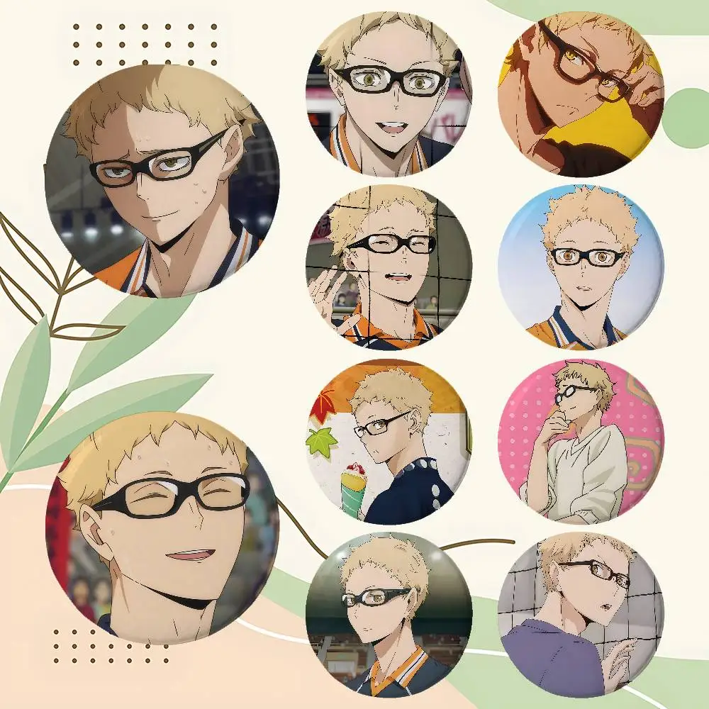 Cartoon Kei Tsukishima Brooches Stylish Ornament Pins Exquisite Round Badge Bag Accessories Jewelry Gifts