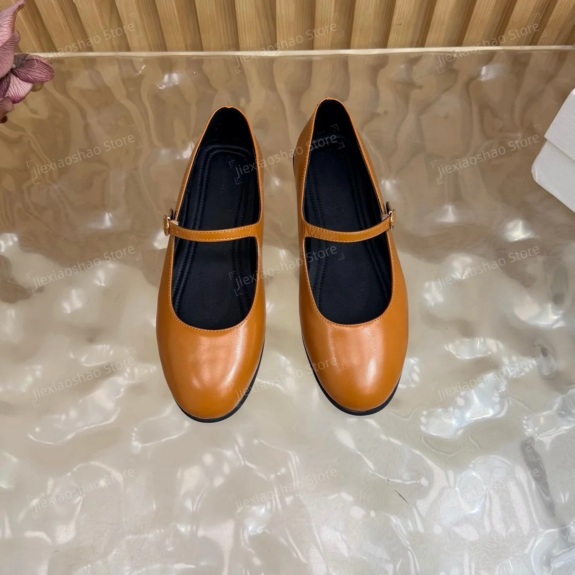 Top Quality Handmade Genuine Leather Round-Toe Buckle-Strap Ballet Dance Shoes Mary Janes Mules Boat Shoes Zapatos De Mujer