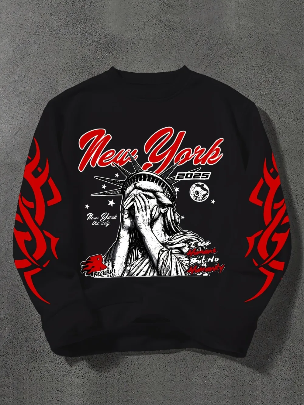 New men's summer Statue of Liberty letter print comfortable and breathable round neck long sleeved T-shirt outdoor street top