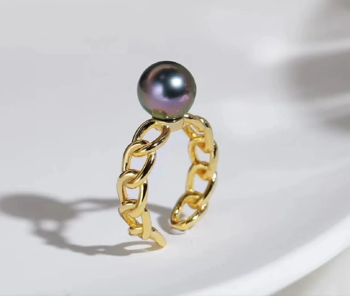 

Stunning Fashion Simple AAA 9-10mm Natural South Sea Round Pearl Ring 925s