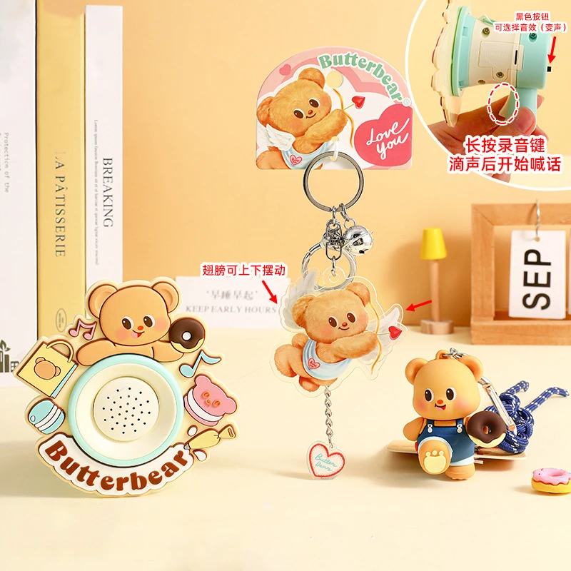 Cute Butter Bear Naughty Cool Pants Bear Hand Rope Heart Keychain Pendant Angel Doughnut Bear Recording Horn Toy Bag Key Chain