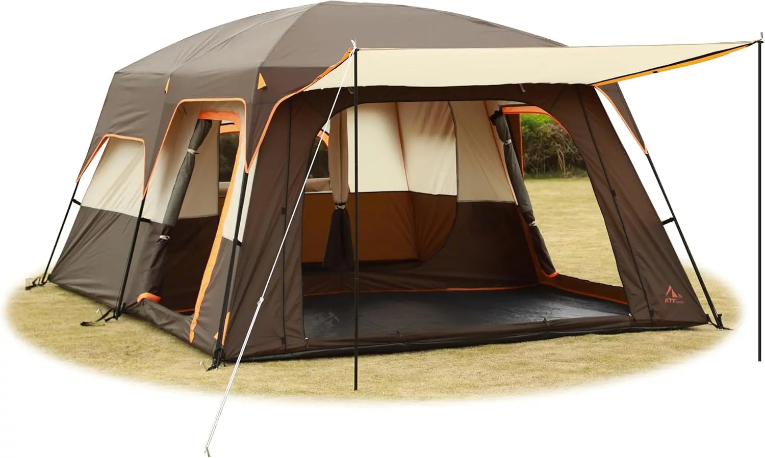 KTT Extra Large Tent 10-12-14 Person(Style-B),Family Cabin Tents,2 Rooms,3 Doors and 3 Windows with Mesh,Straight Wall,Waterproo