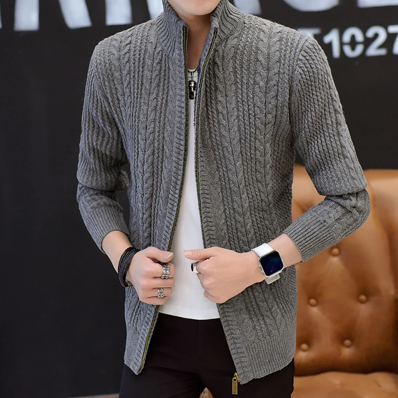 

Men's Knitted Cardigan Sweater Stand Collar Fce Lined Zipper Thiened Woolen Jaet Casual Slim Fit Autumn Winter Wear