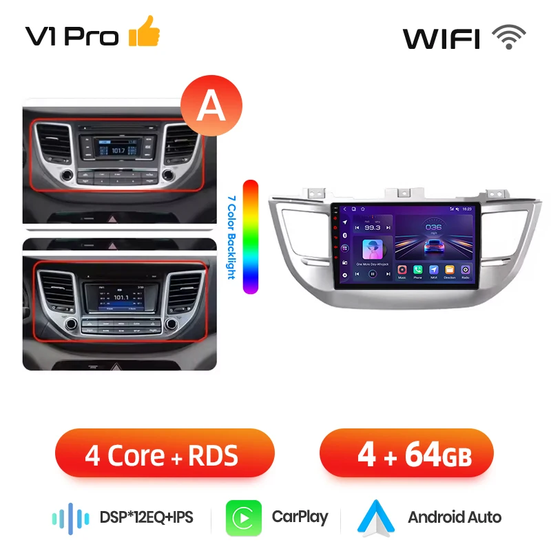 Junsun draadloze CarPlay Android Auto autoradio voor Hyundai Tucson Mk3 (TL) 2015-2020 met ingebouwde koelventilator, Android GPS navigatie, multimediaspeler, WiFi, DSP, RDS, BT, SWC, IPS touchscreen,