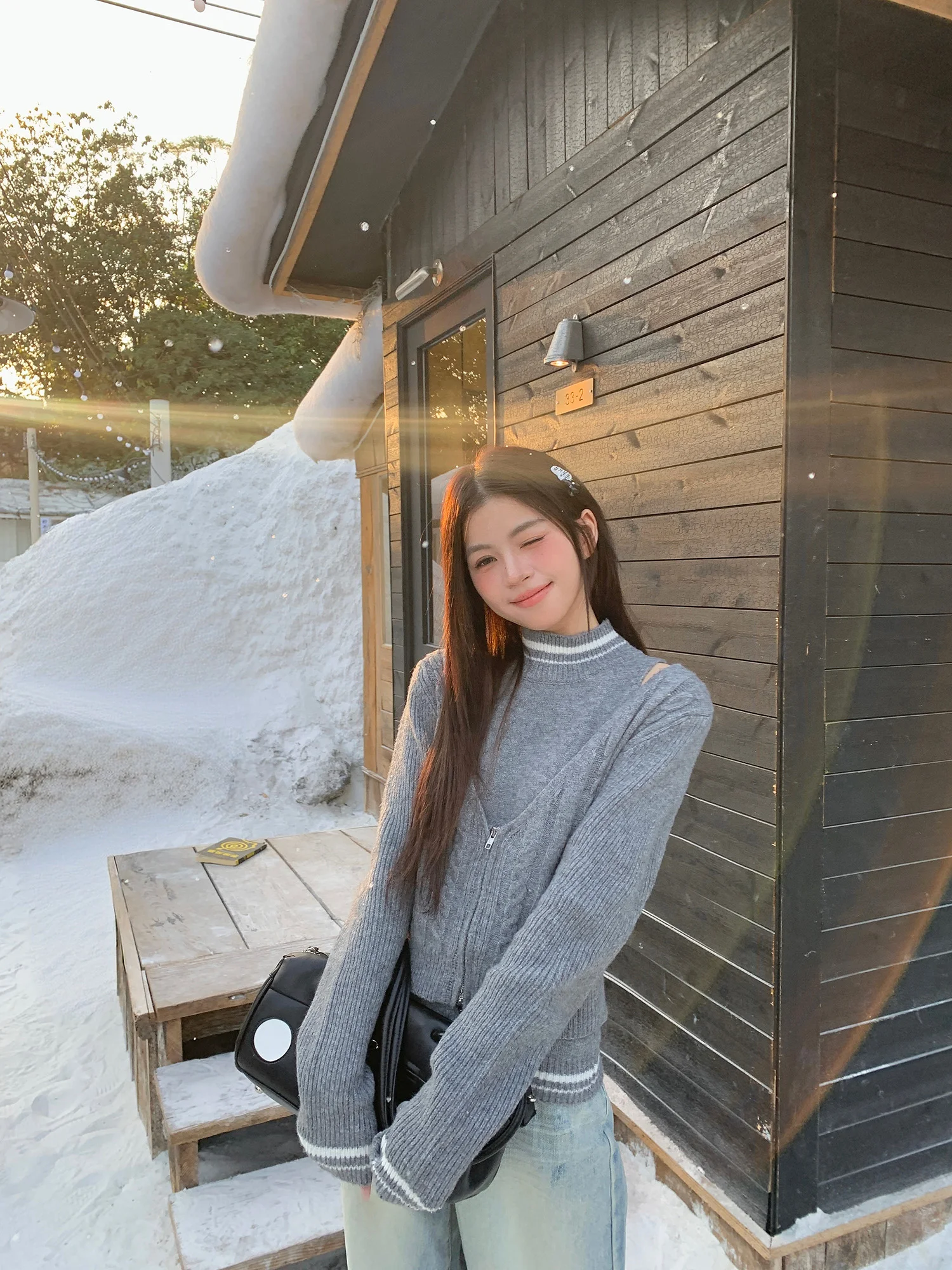 

ay Stand Collar Knitted Set for Women Svel Slim Fit Two Piece ort Cardigan Top Korean Sle Soft Knitwear Winter