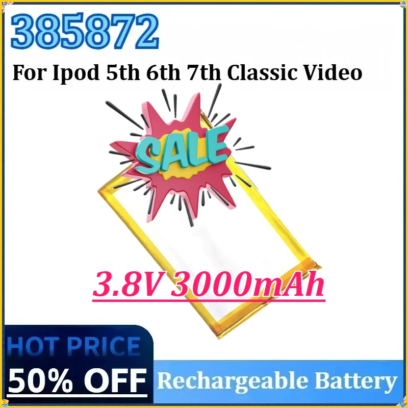 

3.8V 3000mAh for Ipod 5th Gen Video 30gb 6th Gen Classic 80gb 120gb 7th Gen 160gb Replacement SSD HD Upgrade Battery New 385872