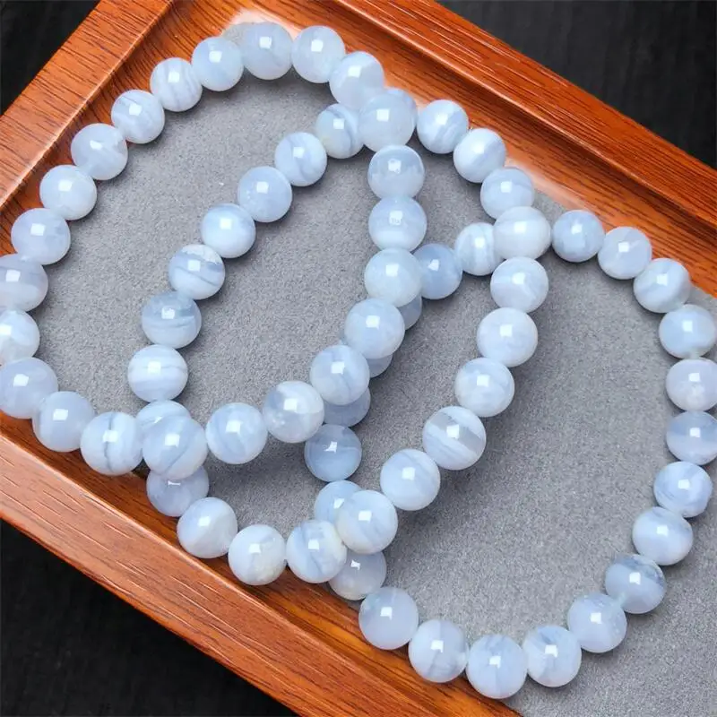 8MM Natural Blue Lace Agate Bracelet Healing Handmade Women Jewelry Stretch Bangle Children Birthday Gift 1PCS