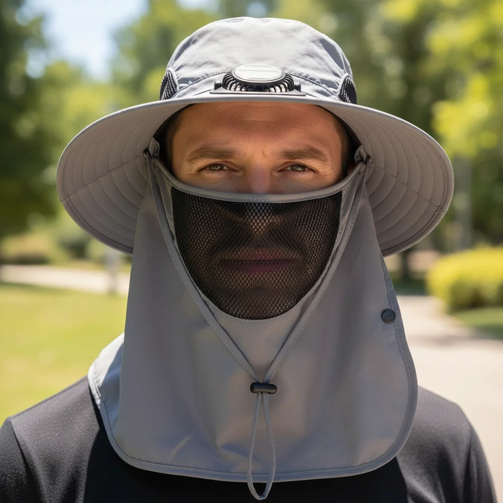 Portable Solar USB Rechargeable Fan Hat Adjustable Wide Brim Sun Protection Cap With Face Cover Shawl Long Lasting Cooling Hat