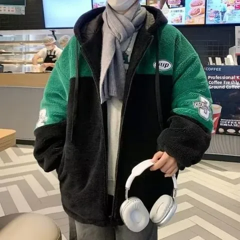 

Thiened Lamb Velvet Fce Inner Cotton Jaet Men's Loose Casual Warm Outerwear Spring Summer Basic Sle Zipper Closure