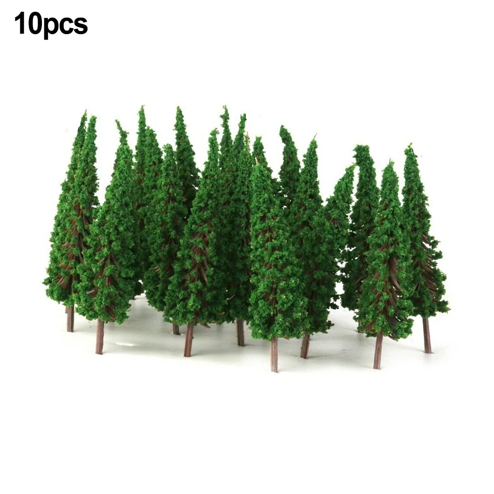 10pcs Pine Trees Model Train Railway Building Green Model Tree For N / OO Gauge Scale Railroad Layout Scenery Decorate DIY