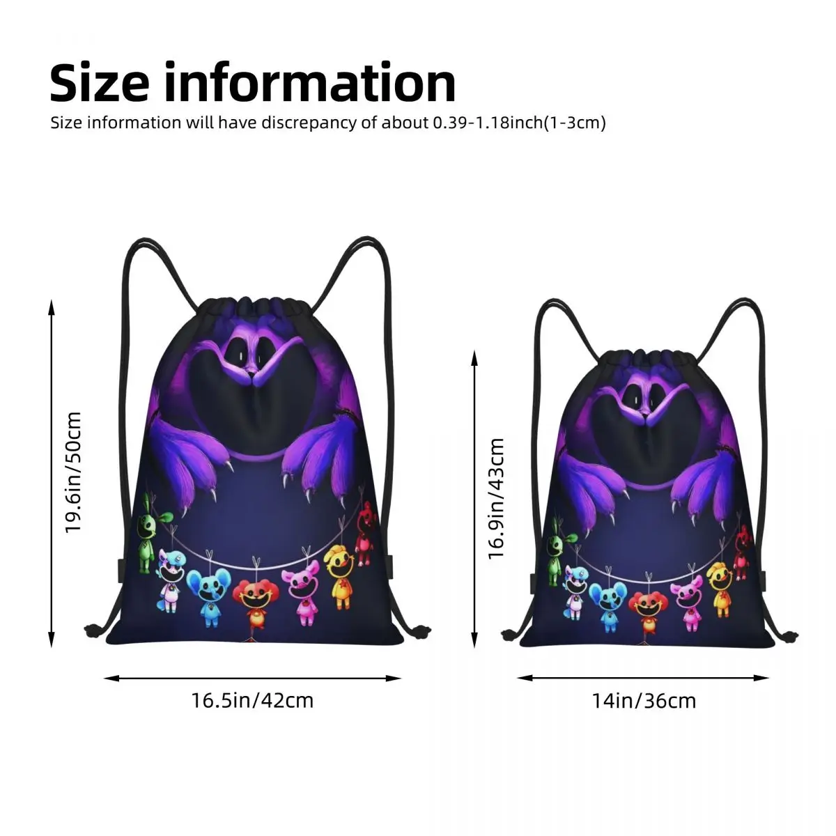 Cartoon Smiling Critters Anime Backpack Drawstring Sports Bags Gym Bag Game String Sackpack for Exercise