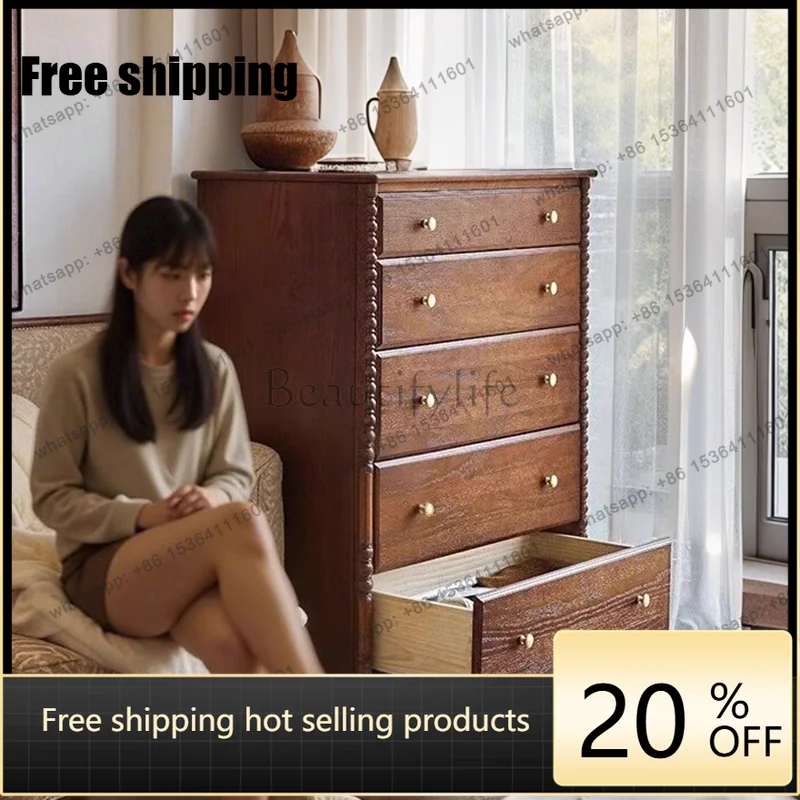 LD French retro style solid wood locker bedroom dresser bedside storage cabinet