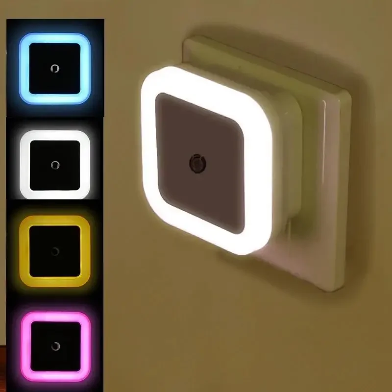 Mini LED Night Light EU/US Plug-in Dusk to Dawn Sensor Wall Nights Lamp Square for Bedroom Hallway Stairs Corridor 110V 220V