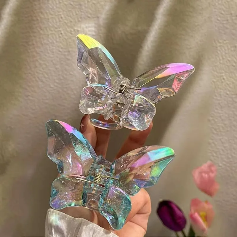 2PCS Meerjungfrau Kime Kristall Fee Schmetterling Greif Clip Teenager Luft Gefühl Hinterkopf Haar Greifen Transparent Große Hai Clip – Detail 2