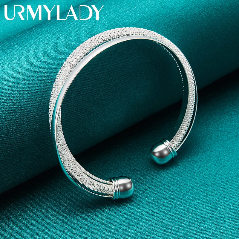 URMYLADY 925 Sterling Silver Bevel Bangles Bracelet For Women Wedding Engagement Fashion Charm Jewelry