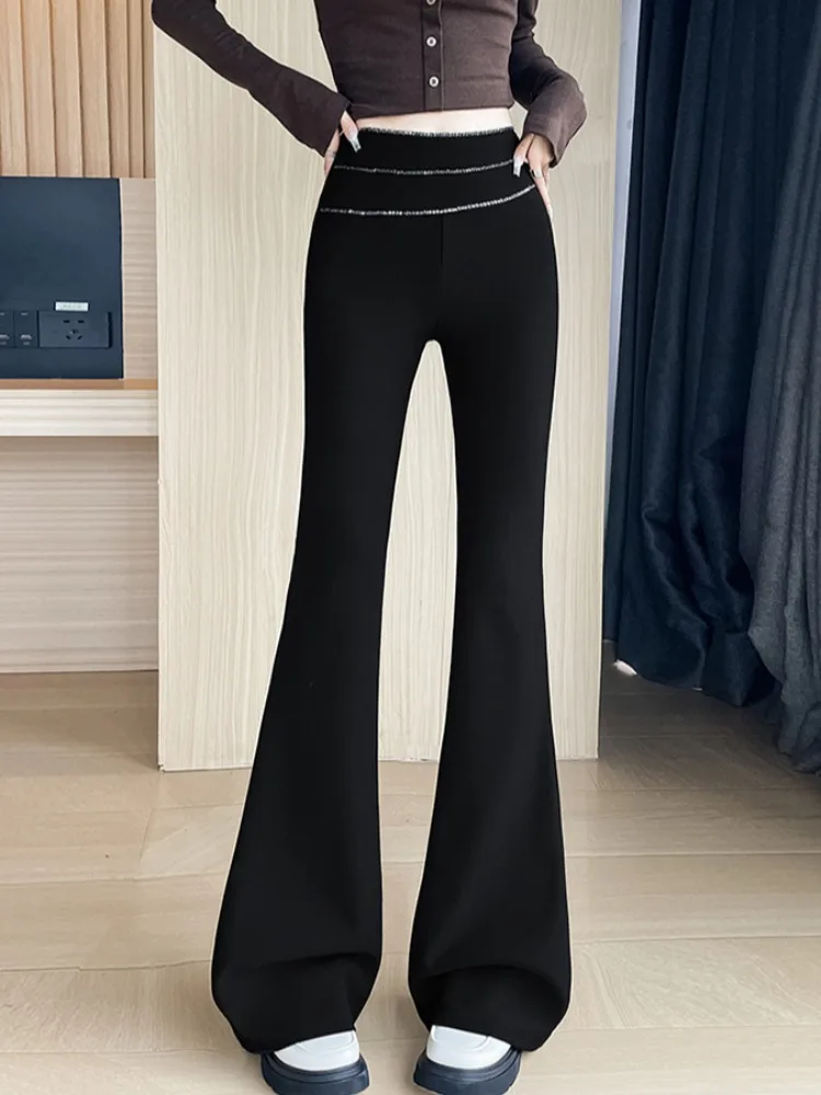 

High Waist Slim Fit Letter Chain Micro Flared Pants Women's Spring Summer Korean Style Thin Casual Straight Leg Trousers