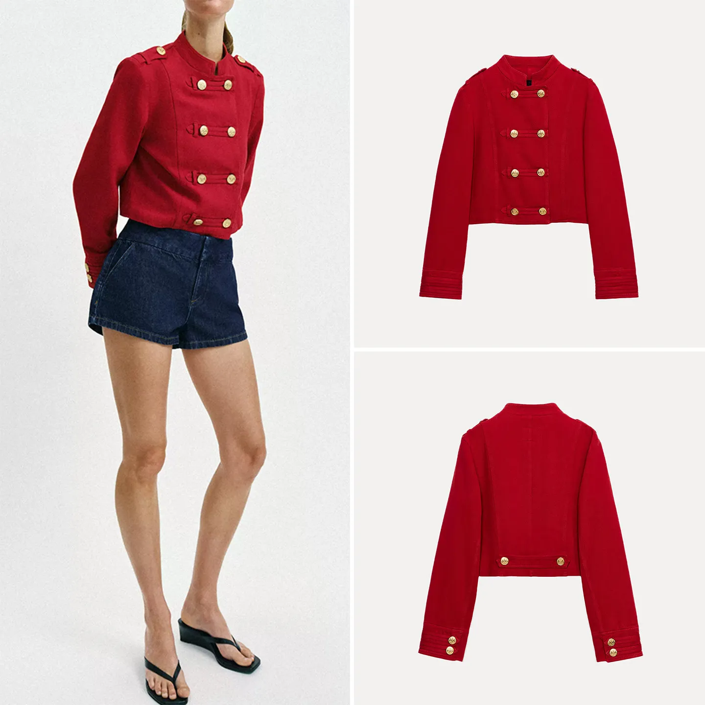 

Slim Fit Long Sleeve round Neck Napoleon Jacket Women's Casual Style Button Design Short Coat Outerwear for Summer 2026