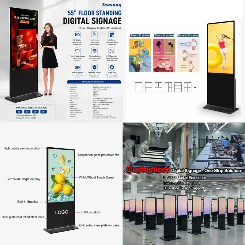 55 Inch Slim Indoor LED Display Advertising Board for Shopping Mall Digital Signage with Video Display