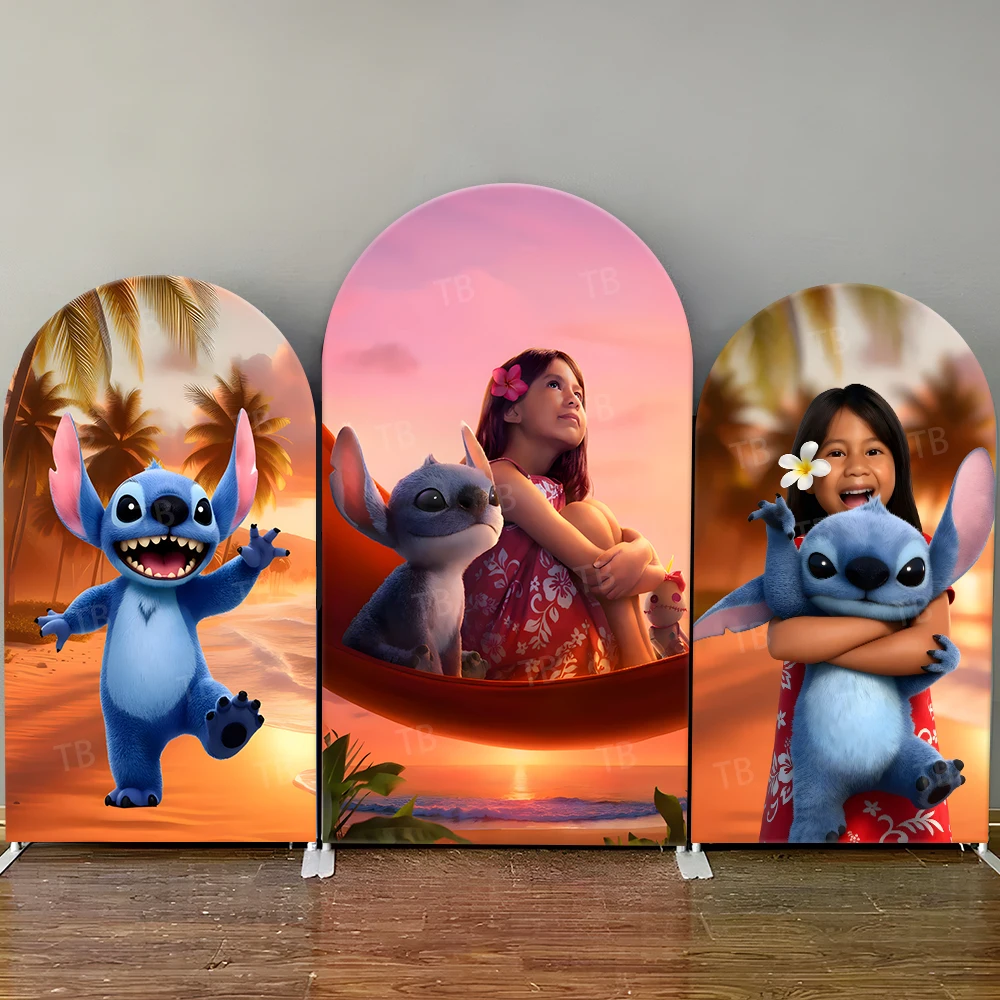 

Lilo & Stitch Arch Backdrop Cover Tropical Beach Sunset Theme Kids Birthday Party Decor Photo Booth Supplies