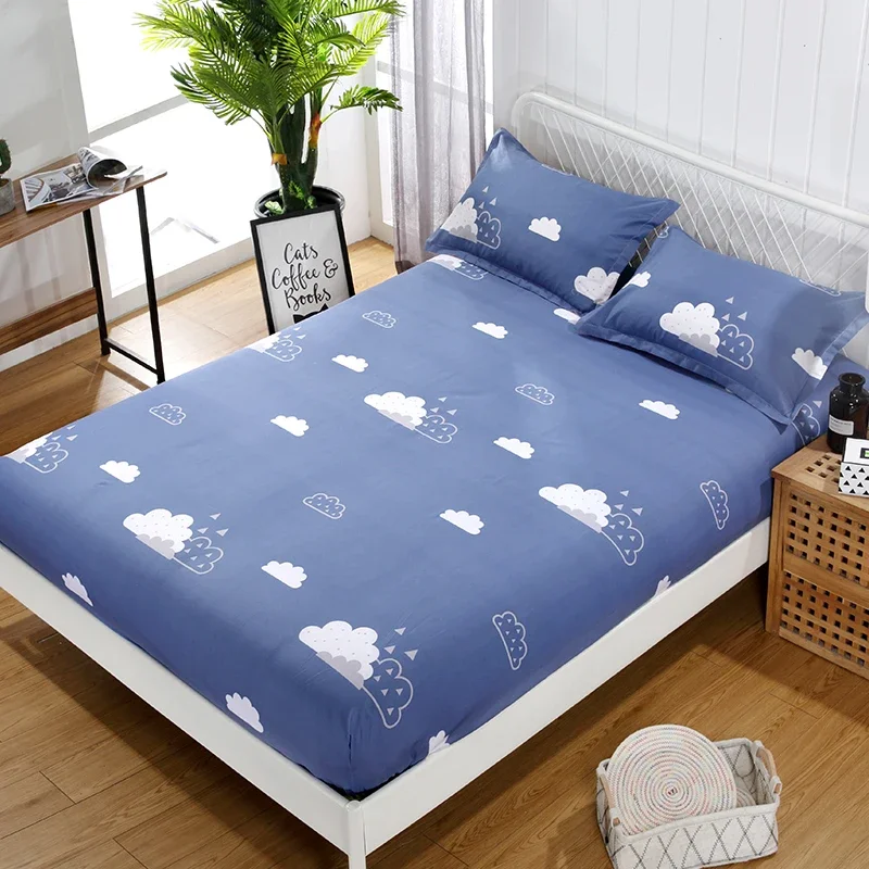 

Cartoon Clouds Printed Fitted Sheet Polyester Mattress Cover Four Corners with Elastic Band Bed Sheet with Pillowcases Bedding