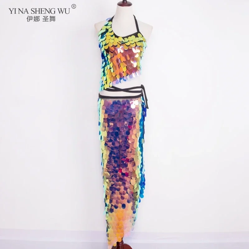 4 ألوان ملابس رقص البطن طويل وشاح الورك سيدة الرقص الشرقي وشاح الورك حزام للف الوسط الترتر مقياس السمك اكسسوارات Dancewear النساء #1