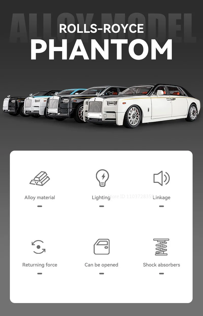 Maßstab 1:18 RS7 Rolls-royce Phantom-Auto-Spielzeugmodelle, Legierung, Druckguss, Stoßdämpfung, Türen, geöffnetes Soundlicht für Erwachsene und Kinder, Geschenke – Detail 23