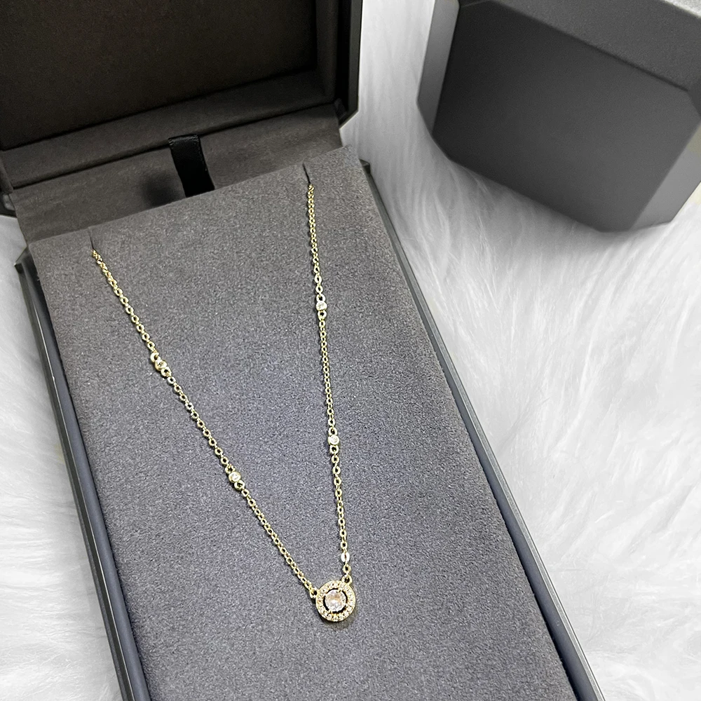 

Shiny Circle Zircon Pendant Necklace Women Dainty Gold/Rose Gold/Silver Color Chain Jewelry 2025 New Daily Party Accessories