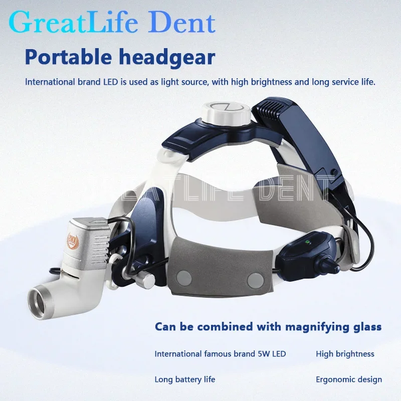 GreatLife Dent 2 Batteries Dental 5W 4X 5X 6X Binocular Loupes Magnifying Glasses Dustproof  Surgical KD-205AY-2 Head Light Lamp