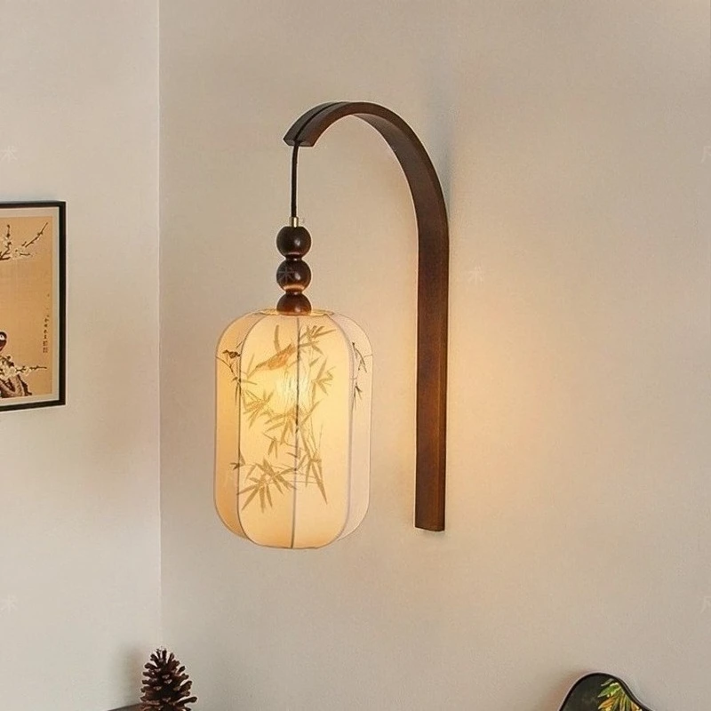 

Medieval Style Aesthetics Wall Lamp LED Bedroom Bedside Living Room Restaurant Staircase Corridor Zen Retro Fabric Sconces Light