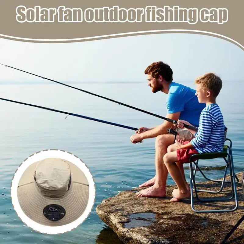 

Solar Fan Outdoor Fishing Hat Fan Solar Charging Big Wind Summer Big Rim Sunblock Hat Visor Fisherman Hat With Solar Fans