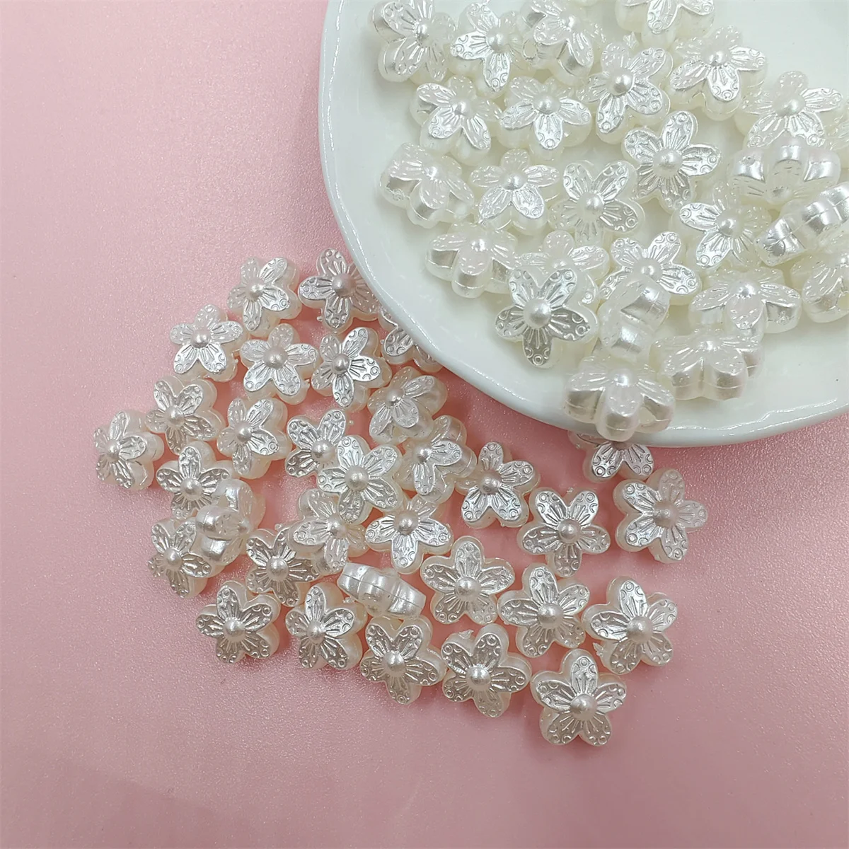 50/100Pcs Jewelry Accessories Bracelet Making Perforated Flower Type Imitation Pearl Loose Beads Three-dimensional ABS Fashion