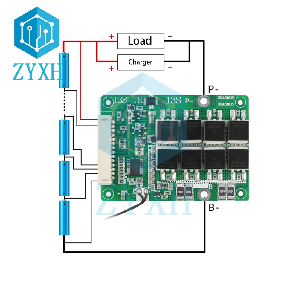 BMS 13S 48V 20A 30A 18650 akumulator litowo-jonowy płyta ładowania zrównoważony korektor wersja z temperatura NTC ochrona dla Escooter