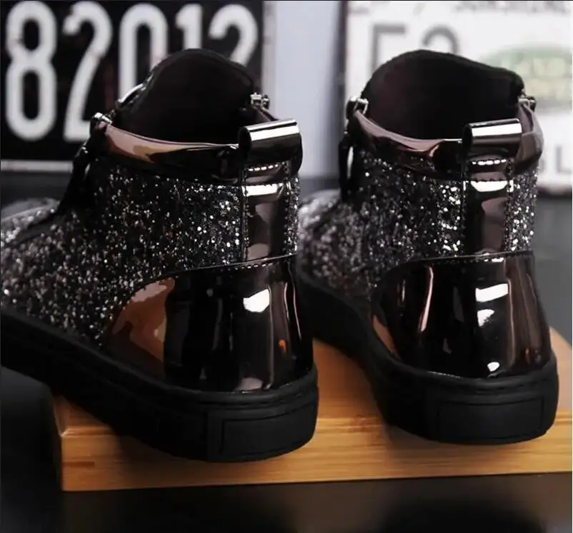 New style men\'s ankle boots punk rock high top trend shoes boots hairdresser sequins shoes men