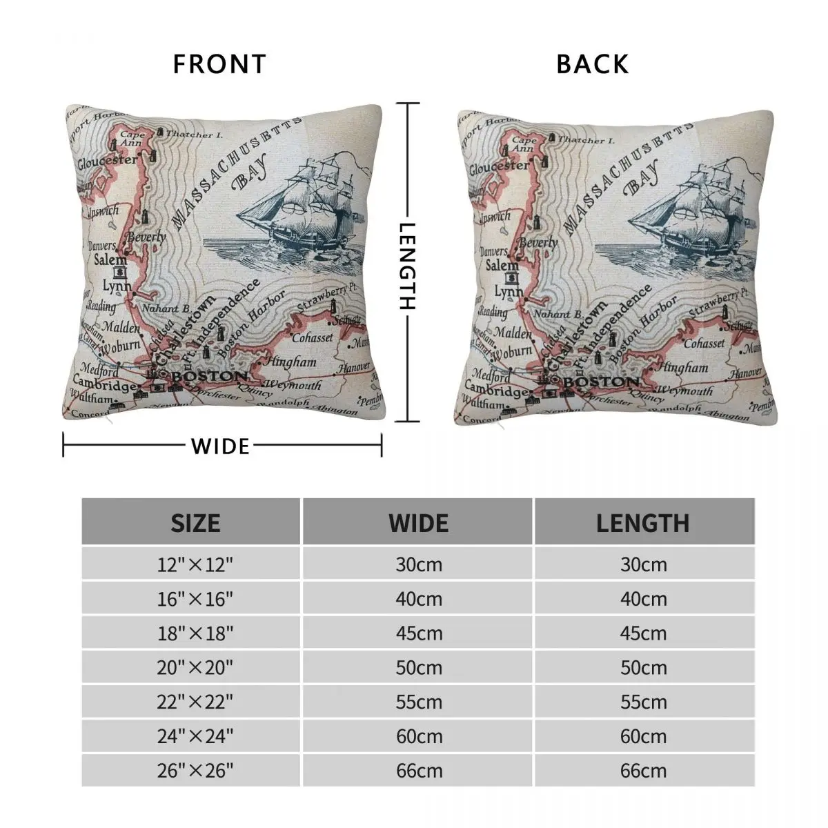 Boston Massachusetts Bay Square Pillowcase Polyester Linen Velvet Pattern Decorative Pillow Case Home Cushion Cover Wholesale