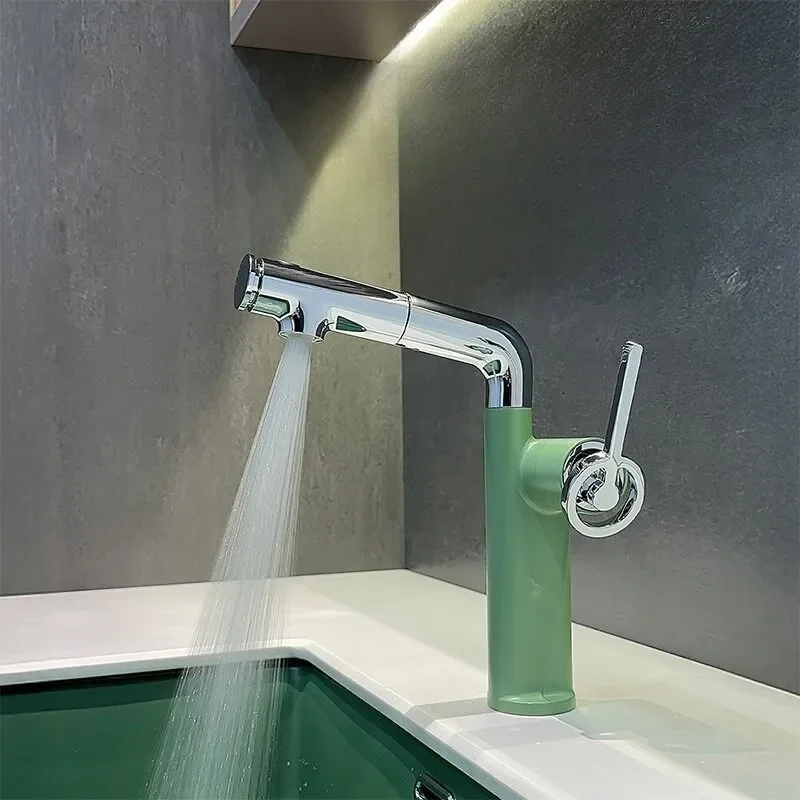 Liftable Pull Out Basin Tap, Hot Cold Mixer Rotatable Bathroom Faucet, Modern Vanity Sink Tap for Bathroom