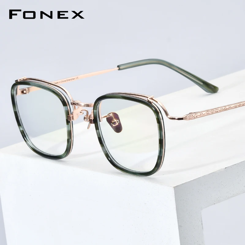 

FONEX Acetate Titanium Glasses Frame Men 2024 Vintage Square Eyeglasses Women Spectacles Eyewear F85730