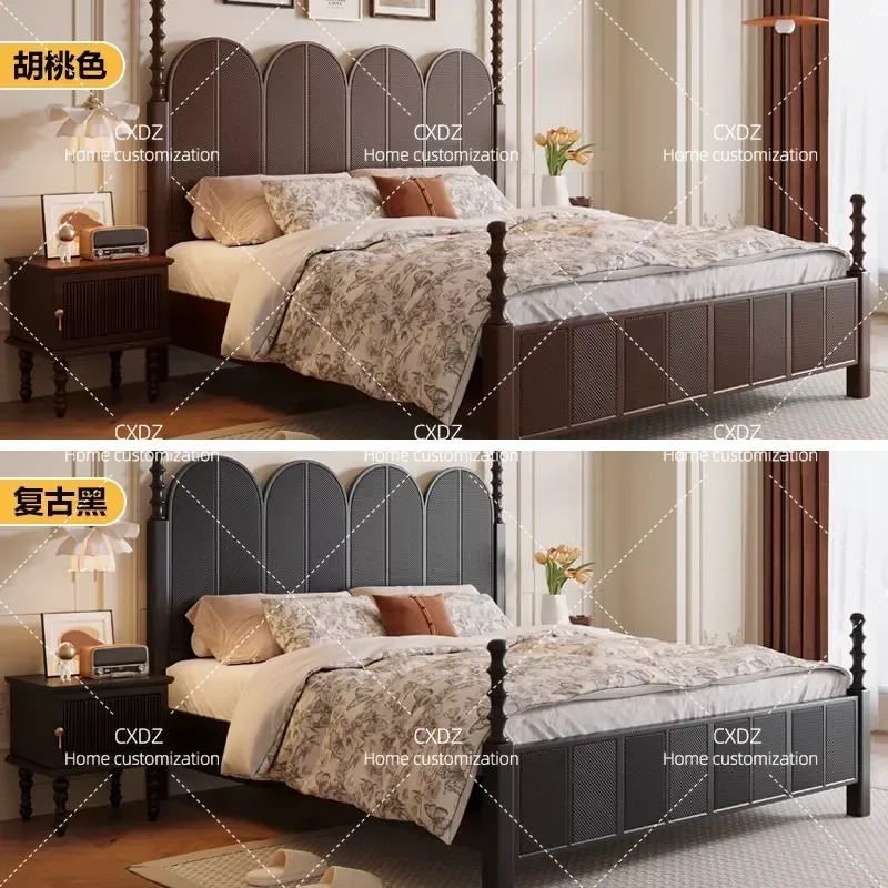 American Solid Wood Bed Modern Simple 1.8m Double Bed French Retro Small Apartment 1.5m Master Bedroom Storage Wedding Bed